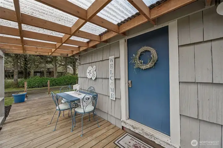 Covered front porch leading to front door