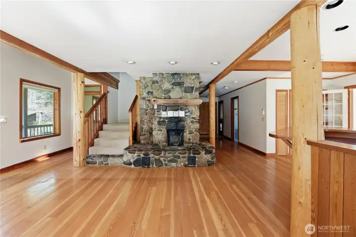 Stone wood fireplace