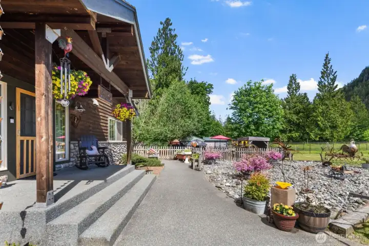 Front porch sitting with mountain views