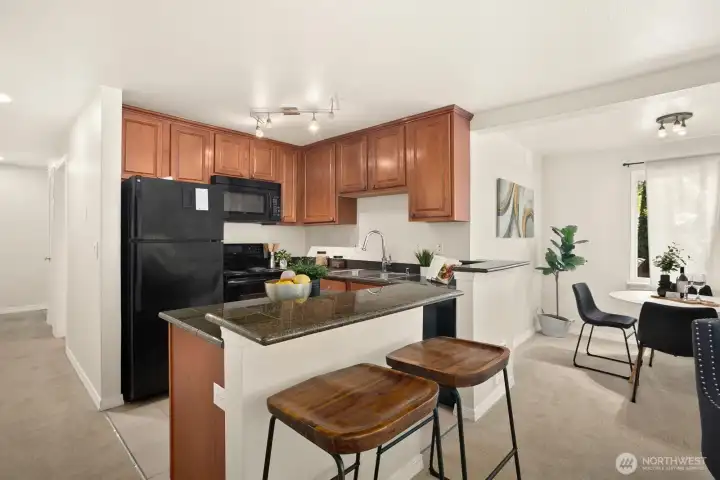 Chef's kitchen with breakfast bar