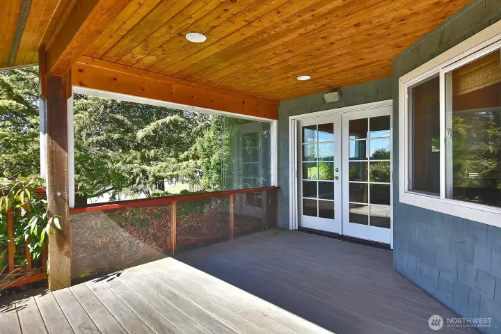 There is an entertainment deck off the kitchen-living area that is covered and open.