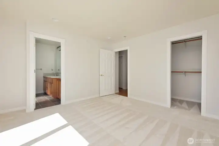 The closet in the primary bedroom is oversized.