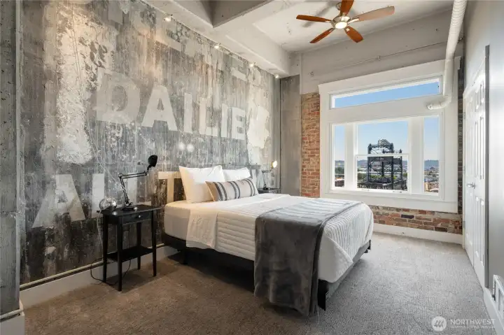 Large bedroom with rare "ghost mural" from the original Tacoma News Tribune building Large bedroom with rare "ghost mural" from the original Tacoma News Tribune building
