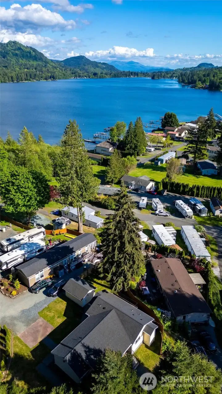 Looking down on the home with the park down below. This house was the original home for this land which was a farm.