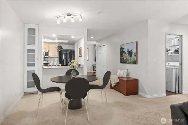 Staged Dining area, built in storage