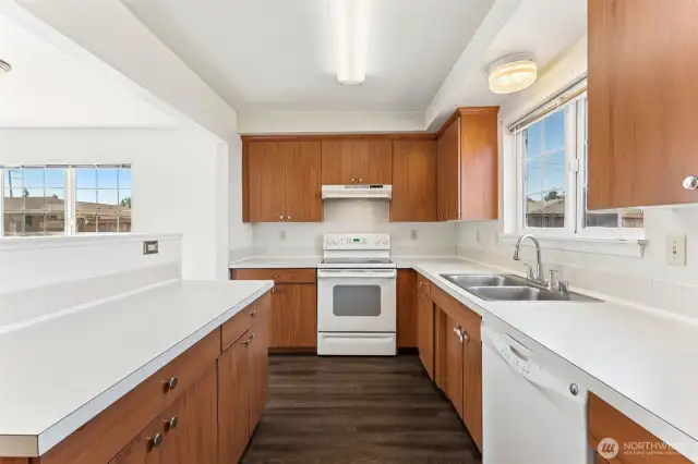 Plenty of counterspace and cupboards.