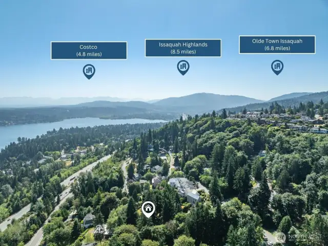East View: Perfectly positioned near shopping, schools, and waterfront parks—this location offers seamless access to everything you need, surrounded by lush greenery and Lake Sammamish views.