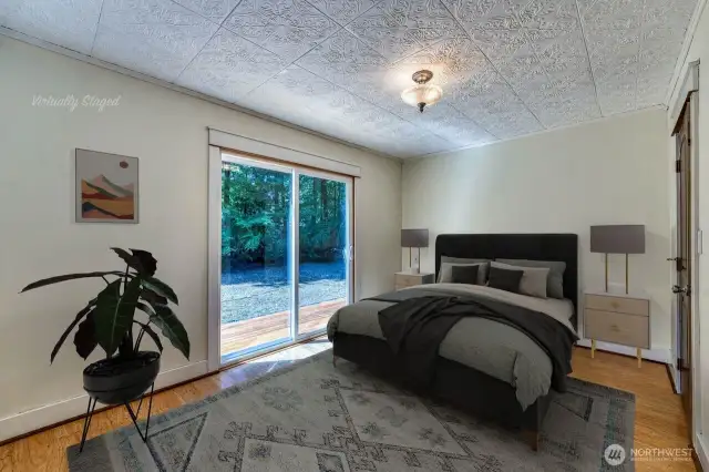 The primary suite virtually staged.