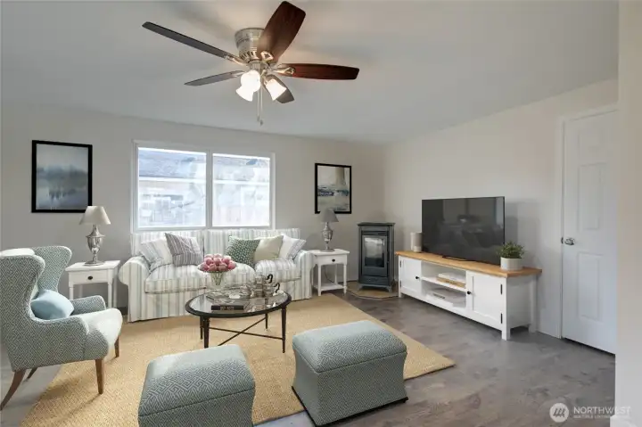 Living room, virtually staged