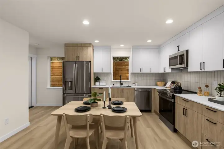 The chef inspired kitchen makes the most of the space. offering ample storage space & cabinetry as well as island space