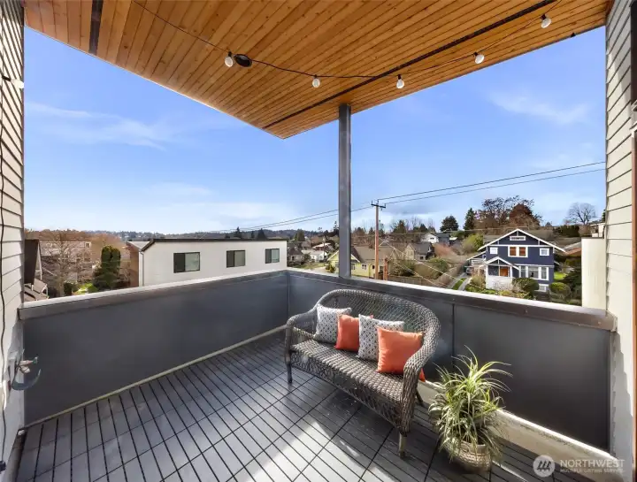 Inviting balcony where views of Mt Rainier can be seen on a clear day!