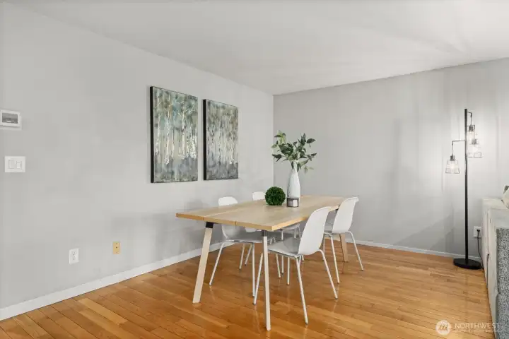 The dining room is roomy.