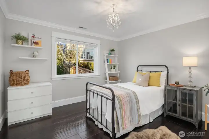 Bright bedroom connecting to jack & jill bathroom