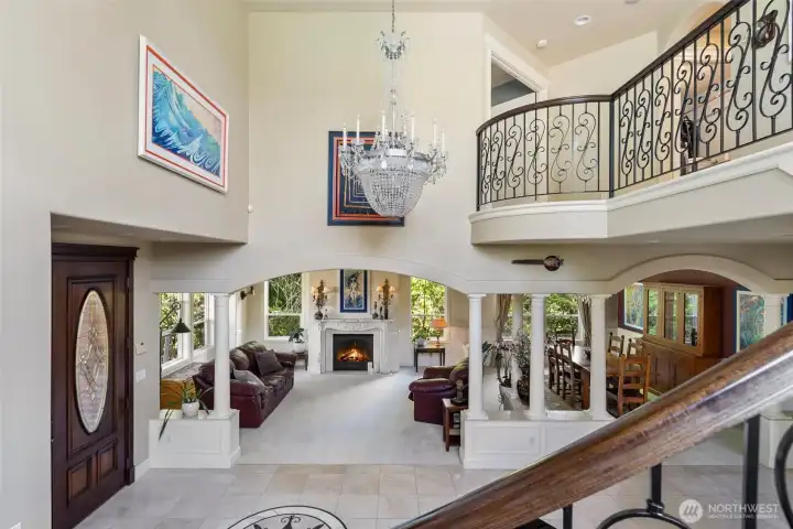 view from stairs to living room