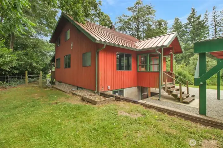 View of covered rear porch entry