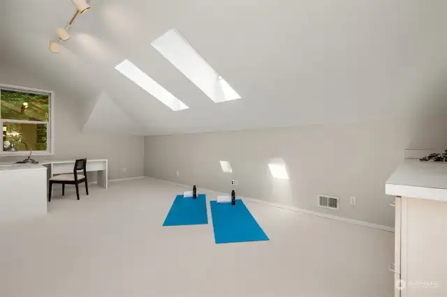 Large vaulted space could serve as office, playroom or exercise space.
