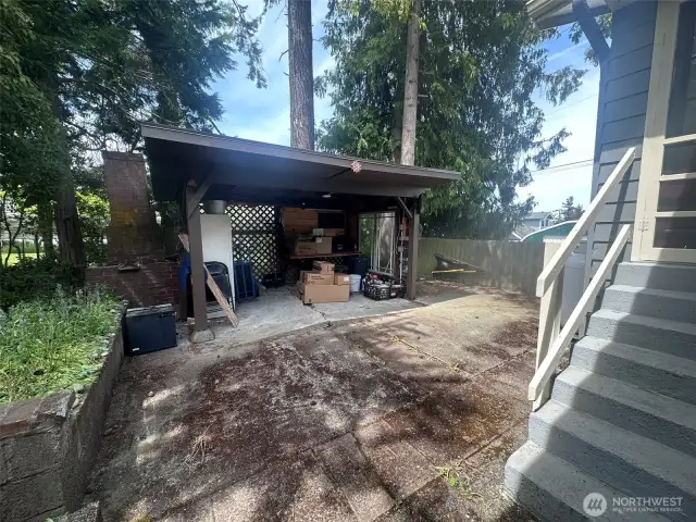 Outdoor wood storage for the wood-burning fireplace.