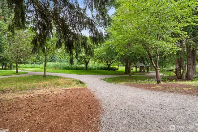 Entrance to the adjacent 8 acre Cochrane Memorial park with walking trails, ponds and picnic areas.