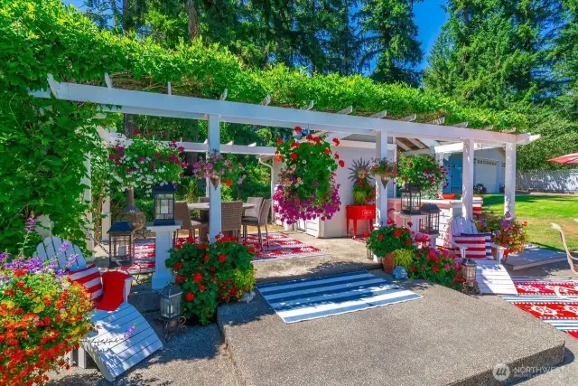 This stunning lighted gazebo is the perfect place to relax and enjoy your friends and favorite beverages. Or just maybe a place to dry off after a moonlight swim.