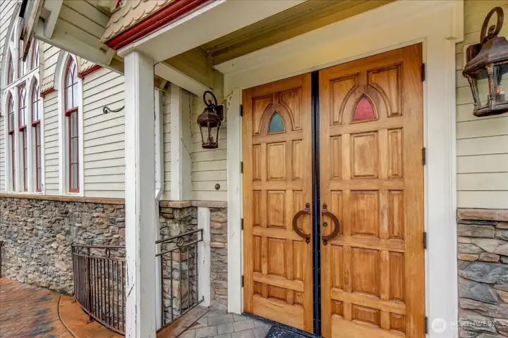 Beautiful hand finished doors at the entry to the event area.