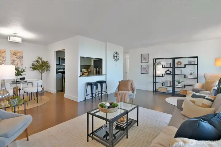 Seamless flow from the living room to the kitchen and dining