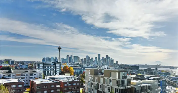 City skyline from the East side of the building showing close proximity to Seattle activities.