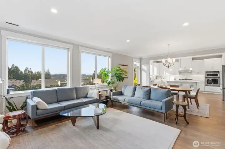 So much natural light from these west facing windows which showcase Olympic Mountain Views.