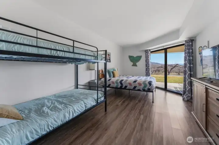 Lower Level Bedroom w/access to patio & lawn area