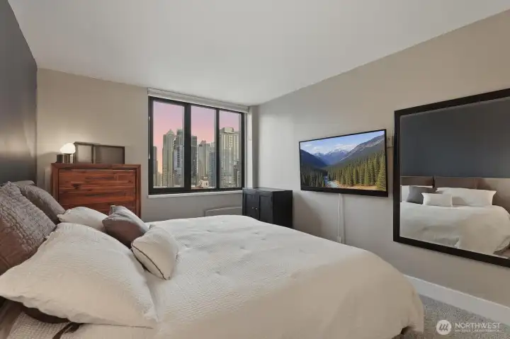 Fall asleep to twinkling city lights and the last whispers of sunset colors over the Olympic Mountains...this is the good life.