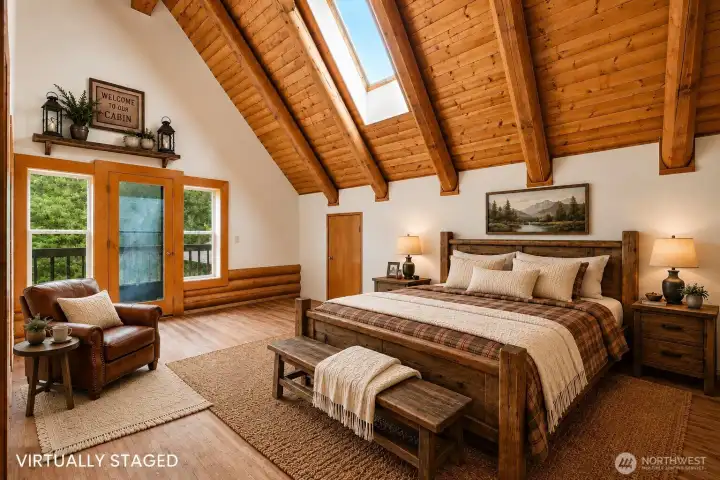 VIRTUALLY STAGED Primary bedroom with ensuite, walk-in closet and Juliette balcony; Top Floor