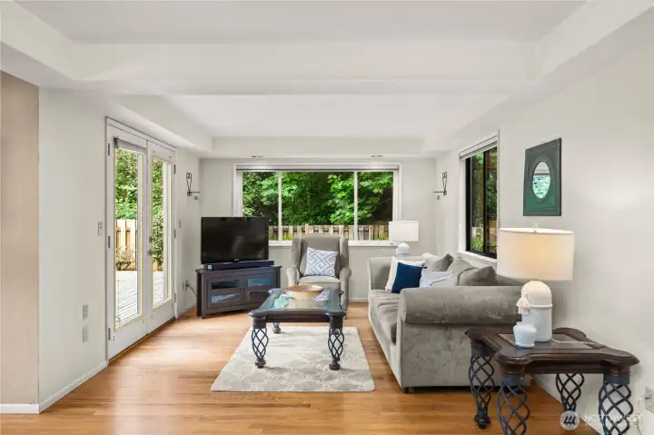 French doors out to the expansive deck.