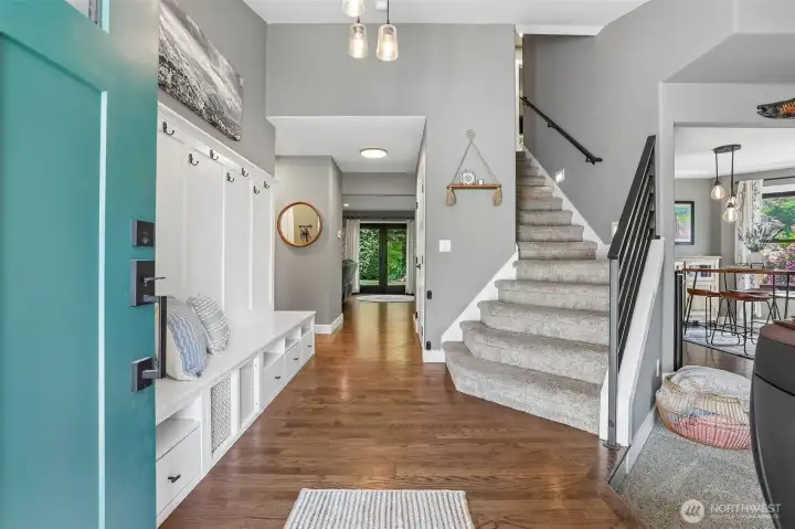 custom built in for coats and shoes, Hard wood floors.
