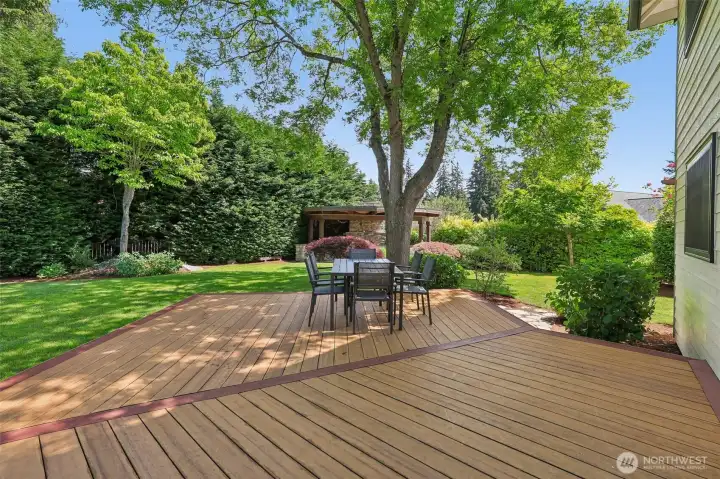 Private back yard and Large deck with trex decking