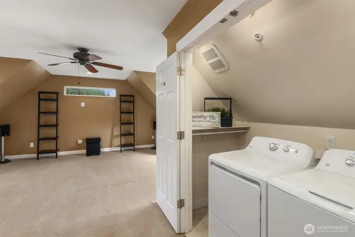 Upper level laundry is located within the bonus room.