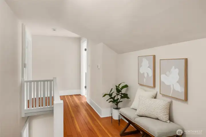 Upstairs landing is a charming and useable space. Upstairs landing is a charming and useable space.