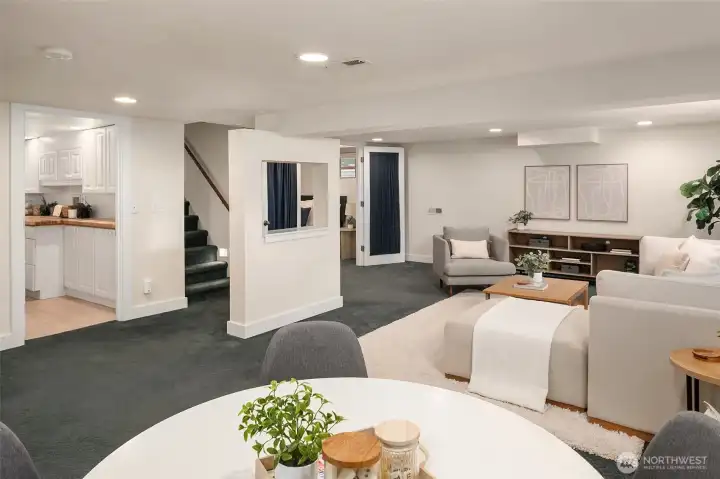 A wonderful lower level living space with room to relax, lounge, play, sleep and launder. A wonderful lower level living space with room to relax, lounge, play, sleep and launder.