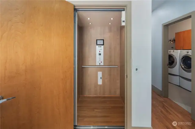 Convenient elevator serves all three floors