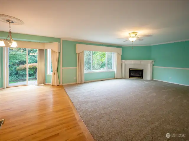 Family room view quaint backyard