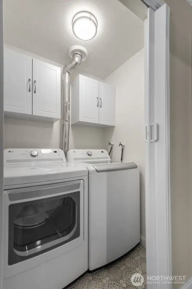 Full-size washer/dryer nearly new and stay with unit.