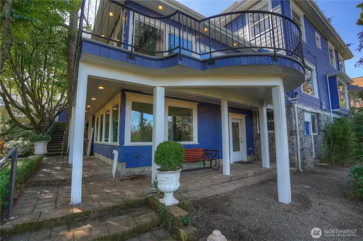 View from upper garden area. Access the Studio from that door.