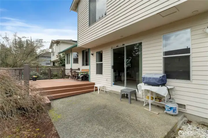 Concrete patio and Trex Deck for your outdoor activities.