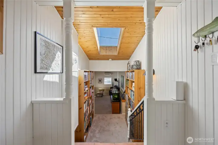 bright hallway to family room