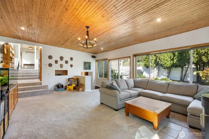 large family room with lots of light and slider to yard