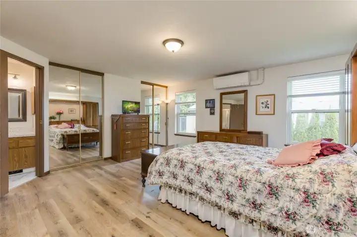 Primary suite features dual closets, mini-split and a private bathroom.