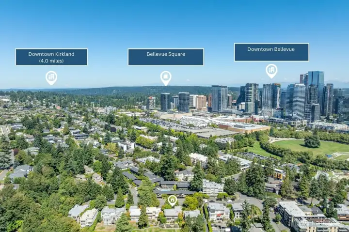 Bellevue Downtown Park at 0.4 miles, Bellevue High School — ranked top 5% in Washington — at 1.1 miles, and Meydenbauer Bay's marina just beyond. The position of this home in Lochleven puts the best of Bellevue within minutes in every direction.