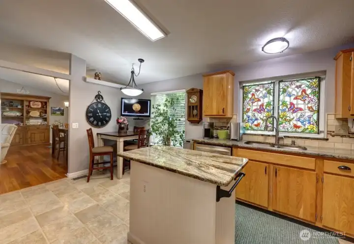 KItchen opens to dining/living area