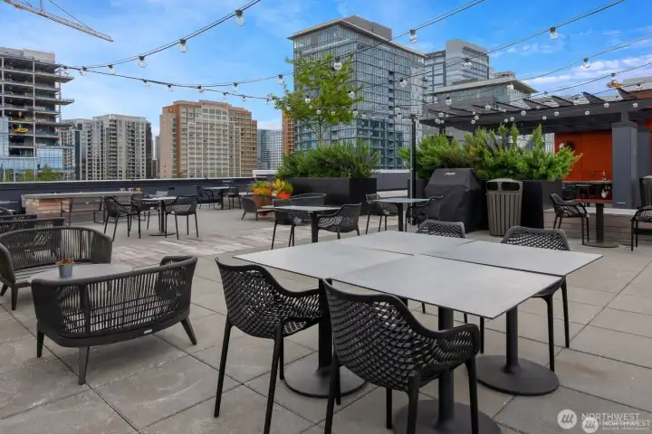 Rooftop lounge with BBQs, fire pit & pet relief area Rooftop lounge with BBQs, fire pit & pet relief area