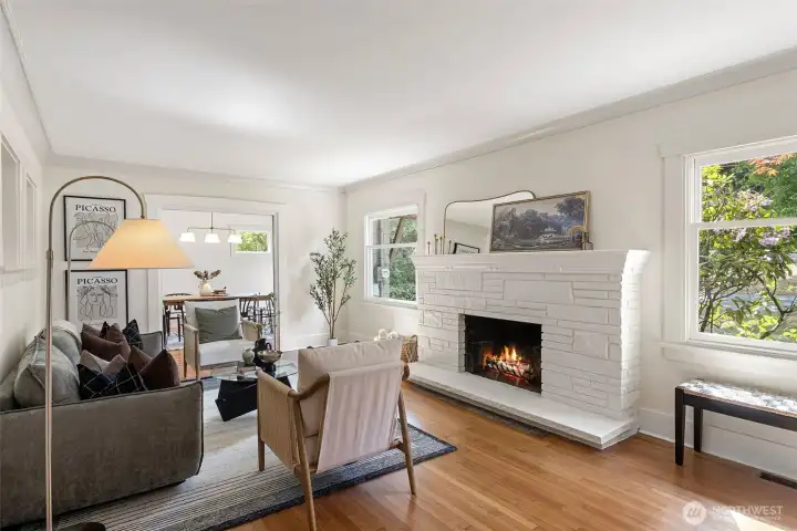 Stone tile surround and oversized mantle.