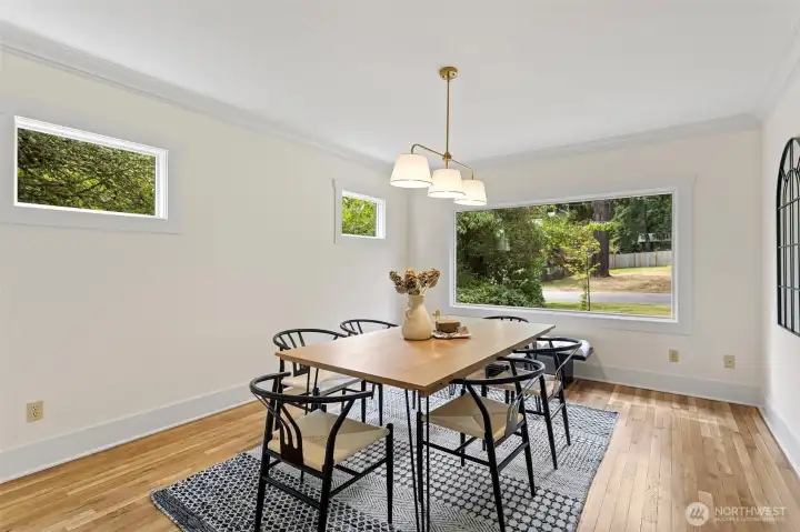 Oversized dining room with large picture window.