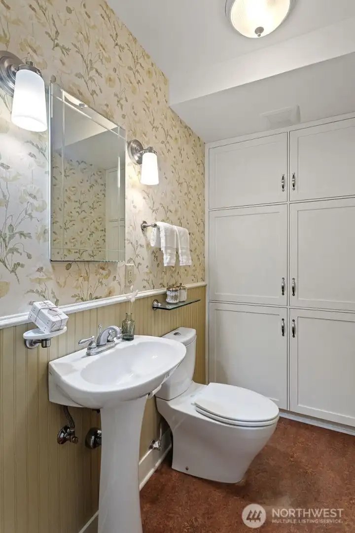 Half bath with storage on the main.